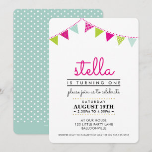 Convite PRIMEIRO ANIVERSARIO DE BUNTING CUTE MENTE MENTE c