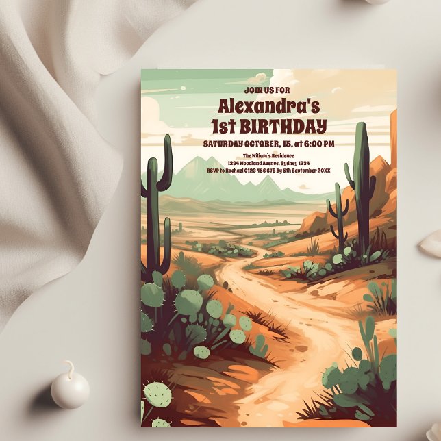 Convite Primeiro aniversario de Cactus no Deserto Retroati (Criador carregado)