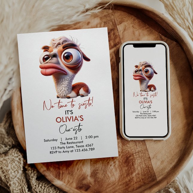 Convite Primeiro aniversario de Caricatura Engraçado Llama (Criador carregado)