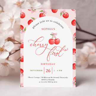 Convite Primeiro aniversario de Cherry de Arco d'água