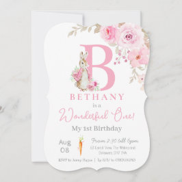 Convite Primeiro aniversario de coelho peter, menina, mono