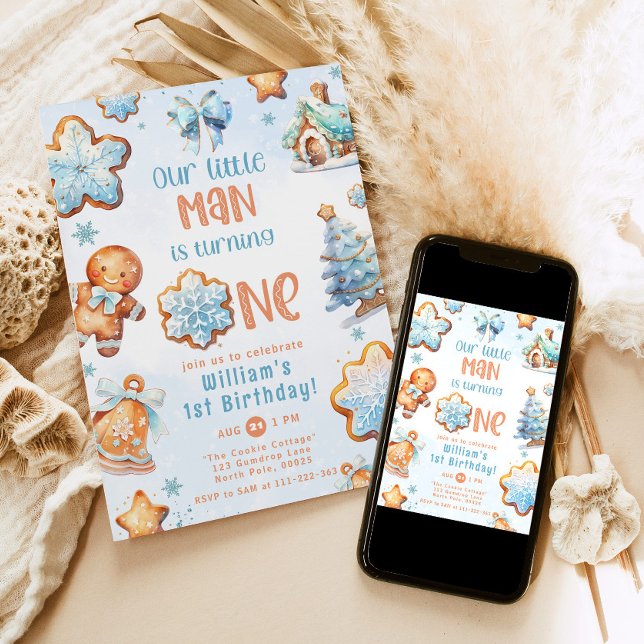 Convite Primeiro aniversario de Cookie Azul de Natal para  (Criador carregado)
