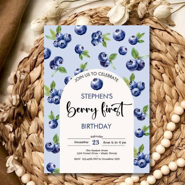 Convite Primeiro aniversário de criança de mirtilos (Criador carregado)