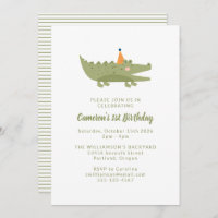 Primeiro aniversario de crocodilo verde e divertid