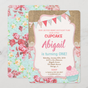Convite primeiro aniversario de Cupcake aniversário de co