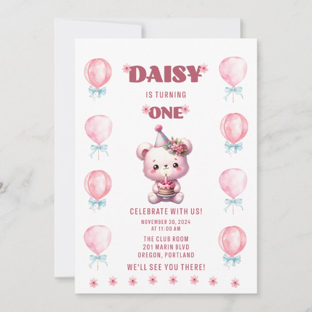 Convite Primeiro aniversário de Daisy (Frente)