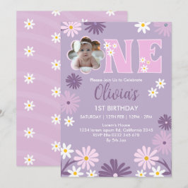 Convite Primeiro aniversario de Daisy Flower One Girl