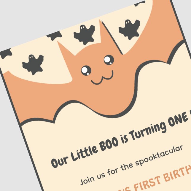 Convite Primeiro aniversario de Dia das Bruxas do Pequeno  (Halloween-1st-Birthday-Invitation-Ghost-Flying-bat-Little-boo-orange-1)