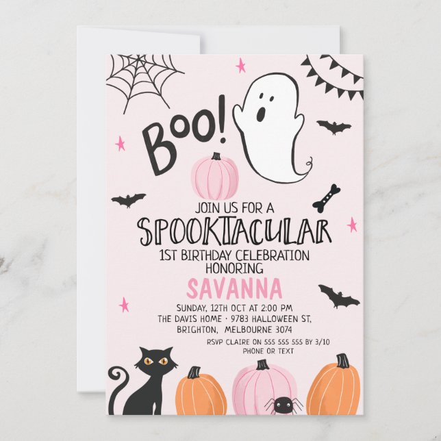 Convite Primeiro aniversario de Dia das Bruxas Spooktacula (Frente)