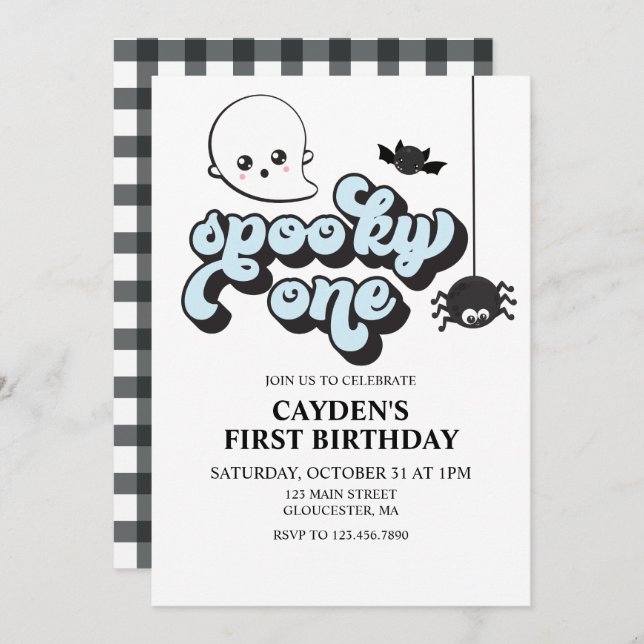 Convite Primeiro aniversario de Dia das Bruxas Spooky One (Frente/Verso)