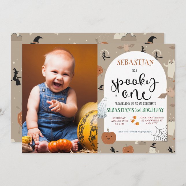 Convite Primeiro aniversario de Dia das Bruxas Spooky One (Frente/Verso)