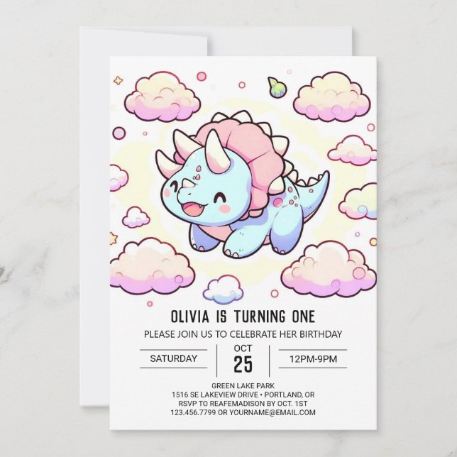 Convite Primeiro aniversario de dinossauro Adorável (Frente)
