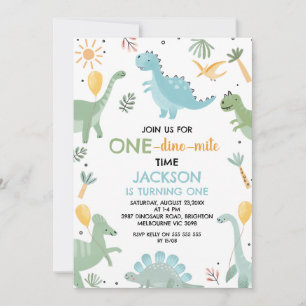 Convite Primeiro aniversario de Dinossauro Dino Mite Verde