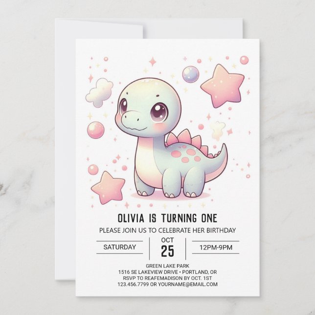 Convite Primeiro aniversario de Dinossauro Feliz (Frente)