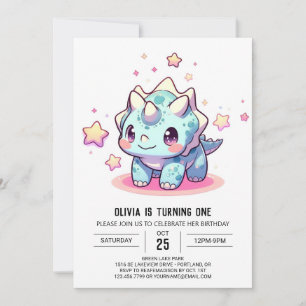 Convite Primeiro aniversario de Dinossauro Moderno Fantasy