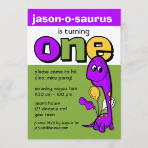 Convite primeiro aniversario de Dinossauro Roxo