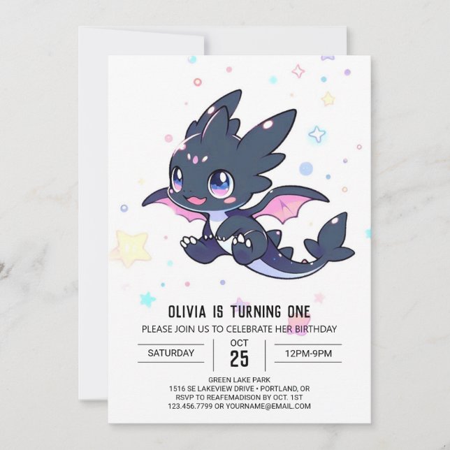 Convite Primeiro aniversario de Dragão Bonito (Frente)