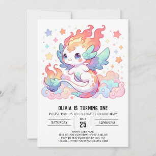 Convite Primeiro aniversario de Dragão de Cartoon Elegante