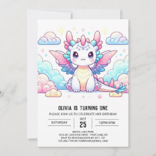Convite Primeiro aniversario de Dragão Moderno de Fairytal