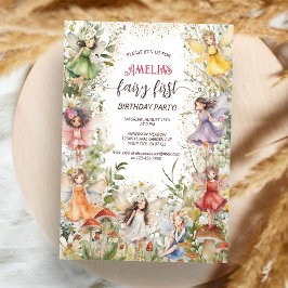 Convite Primeiro Aniversário de Fada com Jardim em Aquarel