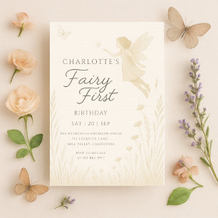Convite Primeiro Aniversário de Fada Floral Aquarela