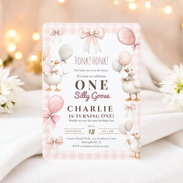 Convite Primeiro aniversario de fazenda de Bobo de  de Gan (Cute One Silly Goose watercolor farm 1st Birthday Invitation)