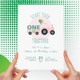 Convite Primeiro aniversario de Fazenda de Trator Rosa