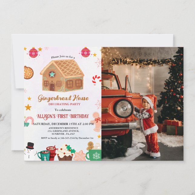 Convite Primeiro aniversario De Festa De Decoração Da Casa (Frente)