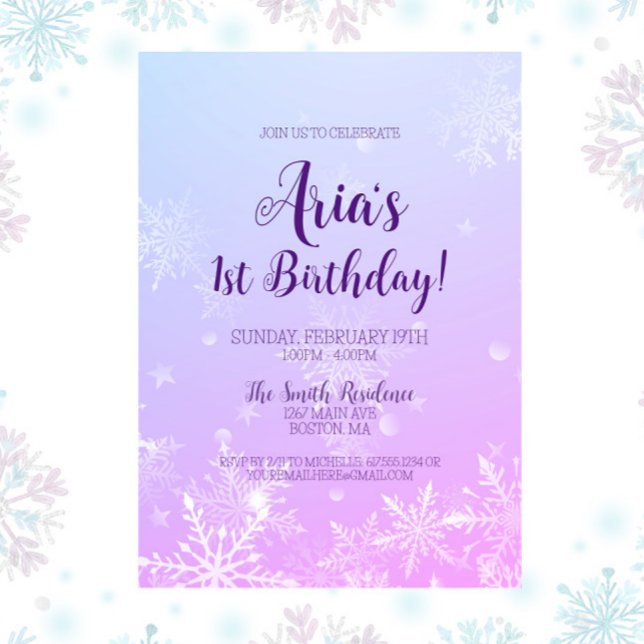 Convite Primeiro aniversario de floco de neve da Wonderlan (Winter Wonderland 1st Birthday Party Invitation, Winter Onederland, Snowflake Invite, Girl Birthday)