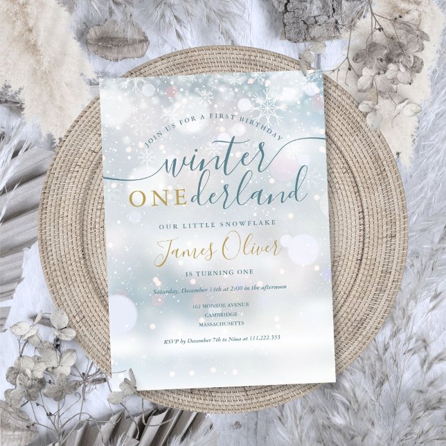 Convite Primeiro aniversario de flocos de neve da Holanda  (Winter Onederland Snowflakes 1st Birthday Invitation)
