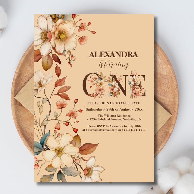 Convite Primeiro aniversario de flor selvagem (Criador carregado)