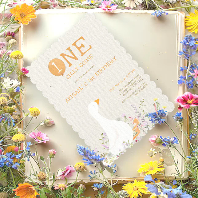 Convite Primeiro aniversario de flor selvagem de ganso de | Zazzle