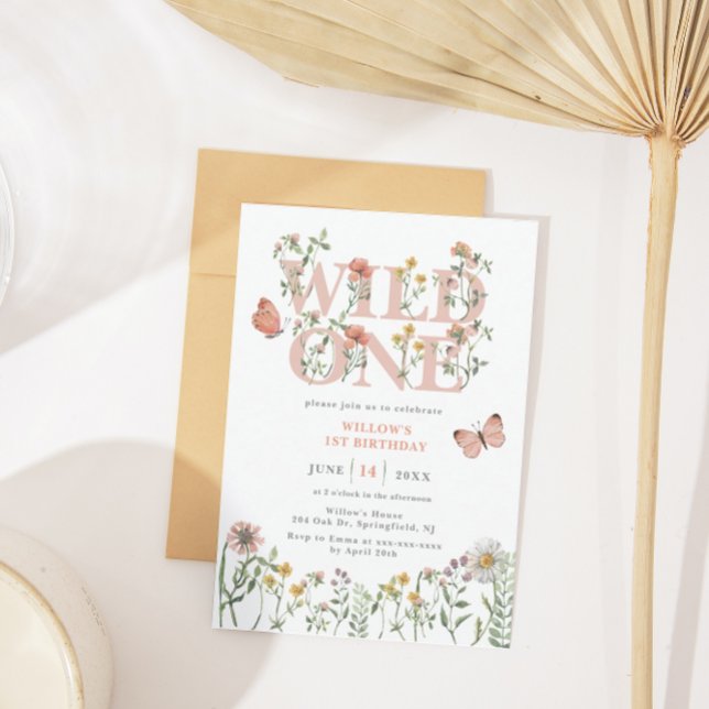 Convite Primeiro aniversario de flor selvagem de uma aquar (Criador carregado)