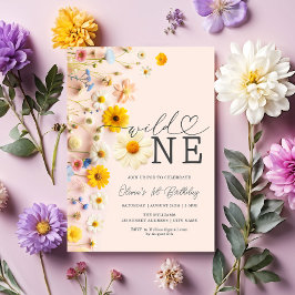 Convite Primeiro aniversario de flor selvagem de uma garot