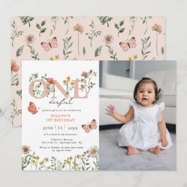 Convite Primeiro aniversario de flor selvagem elegante