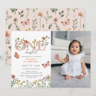Convite Primeiro aniversario de flor selvagem elegante