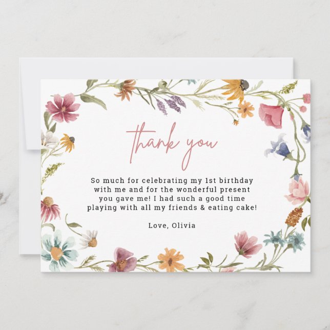 Convite Primeiro aniversario De Flor Selvagem Imprimível O (Frente)