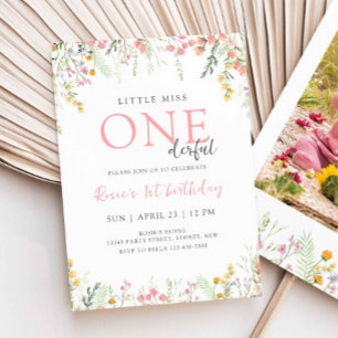 Convite Primeiro aniversario de flor selvagem Menina ONEma