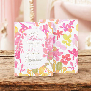 Convite Primeiro aniversario de flor silvestre, de cor ver