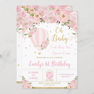 Convite Primeiro aniversario de Flores Florais Rosa-Rosa-B