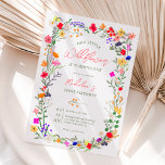 Convite Primeiro aniversario de flores silvestres brilhant<br><div class="desc">Adicione um toque de elegância boêmica ao seu milestone bebê, primeiro aniversário com o nosso Convite para primeiros aniversarios de flores selvagens Coloridas e Modernas do Chic Boho Bright. Apresentando flores botânicas de matizes cor-de-rosa, vermelha, verde e roxa inspiradas em flores silvestres e jardins rústicos de aquarelas com um verde...</div>