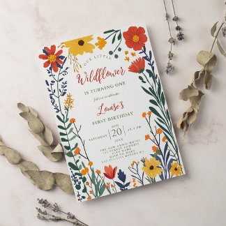 Convite Primeiro aniversario de flores silvestres brilhant