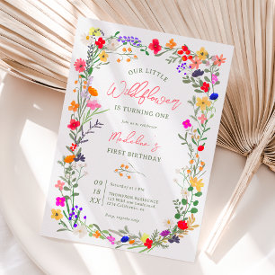 Convite Primeiro aniversario de flores silvestres brilhant