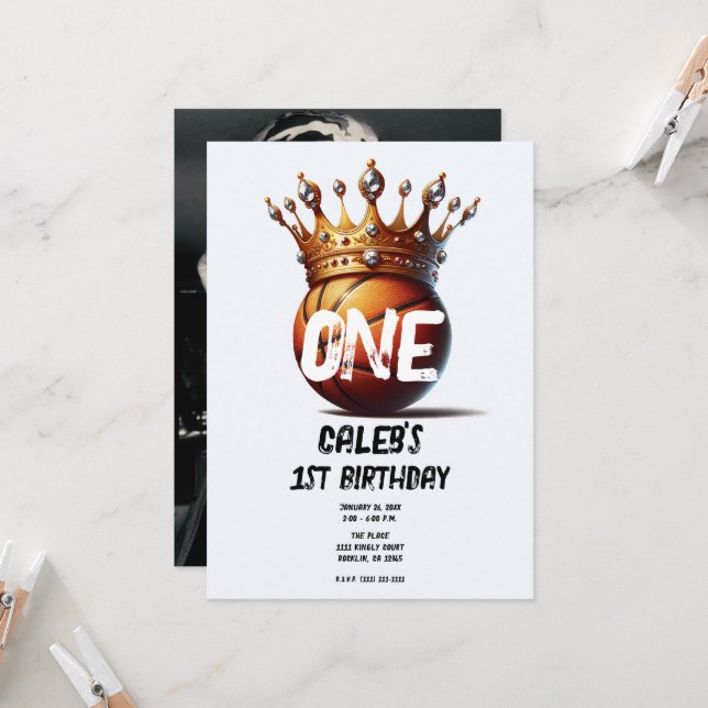 Convite Primeiro aniversario de Foto Dourada do Rei Basque (Frente/Verso In Situ)