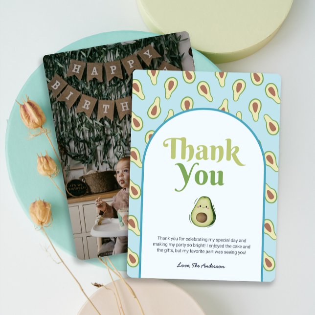 Convite Primeiro aniversario de Foto Maravilhoso Avocado - (Photo Onederful Avocado 1st Birthday ThankYou Card)