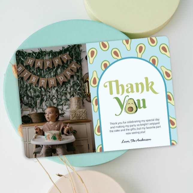 Convite Primeiro aniversario de Foto Maravilhoso Avocado - (Photo Onederful Avocado 1st Birthday ThankYou Card)