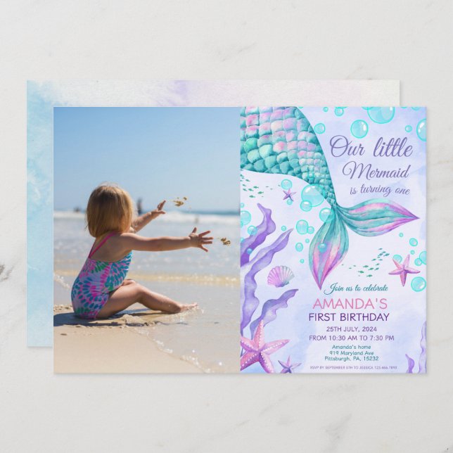 Convite Primeiro aniversario De Foto Sob O Partido Da Sere (Frente/Verso)