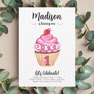 Convite primeiro aniversario de Fotografia de cupcake Rosa