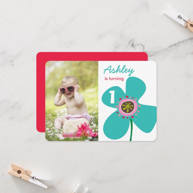 Convite Primeiro aniversario de Fotografia Flower-Pop da-m (Frente/Verso In Situ)