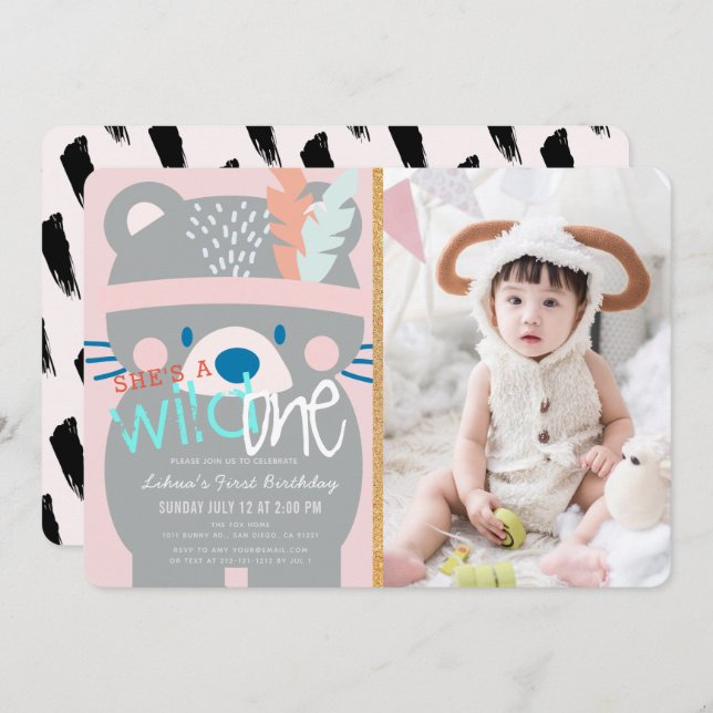 Convite Primeiro aniversario de Fotografia Rosa de Medo de (Frente/Verso)